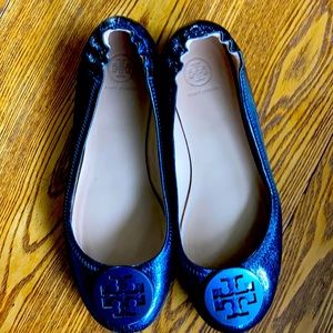 Metallic blue Tory Burch flats
